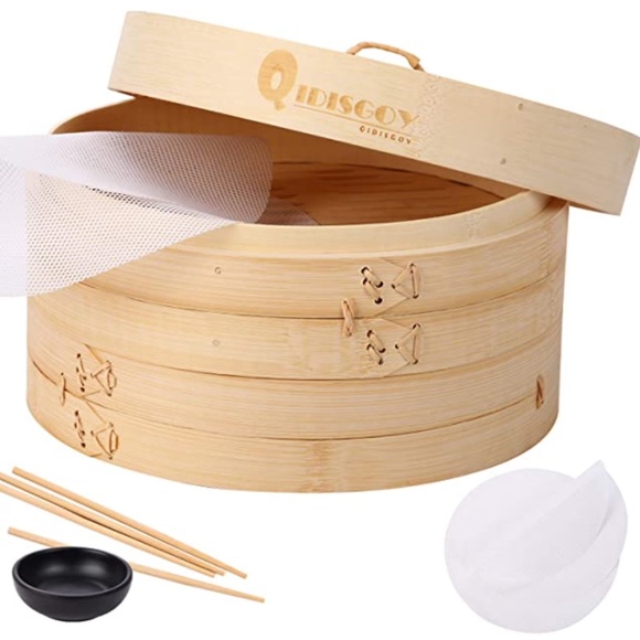 NEW 10 inch Bamboo 2 layer Steamer Basket With Lid - Picture 1 of 6